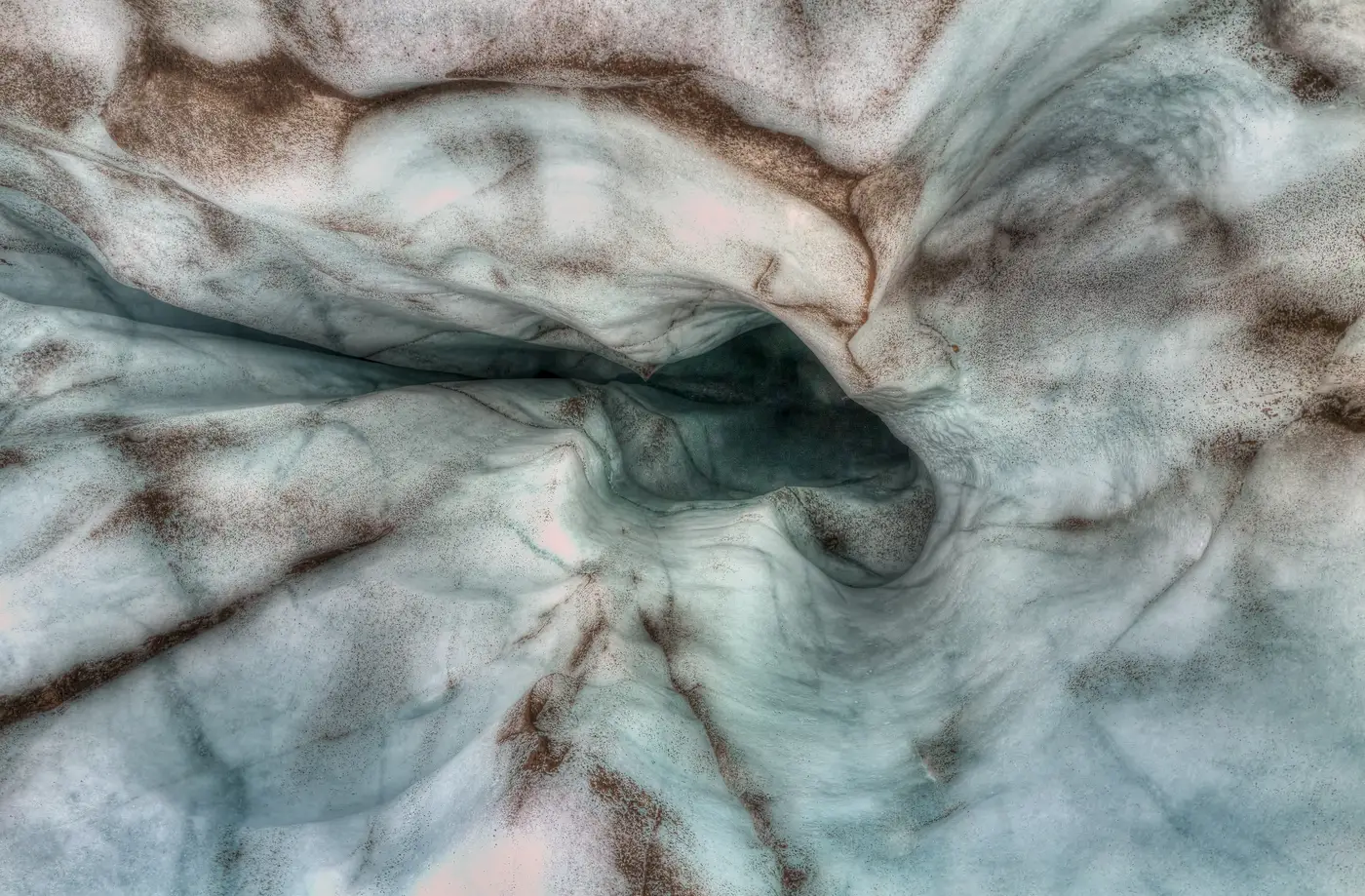Inside an ice cave, a blue vault