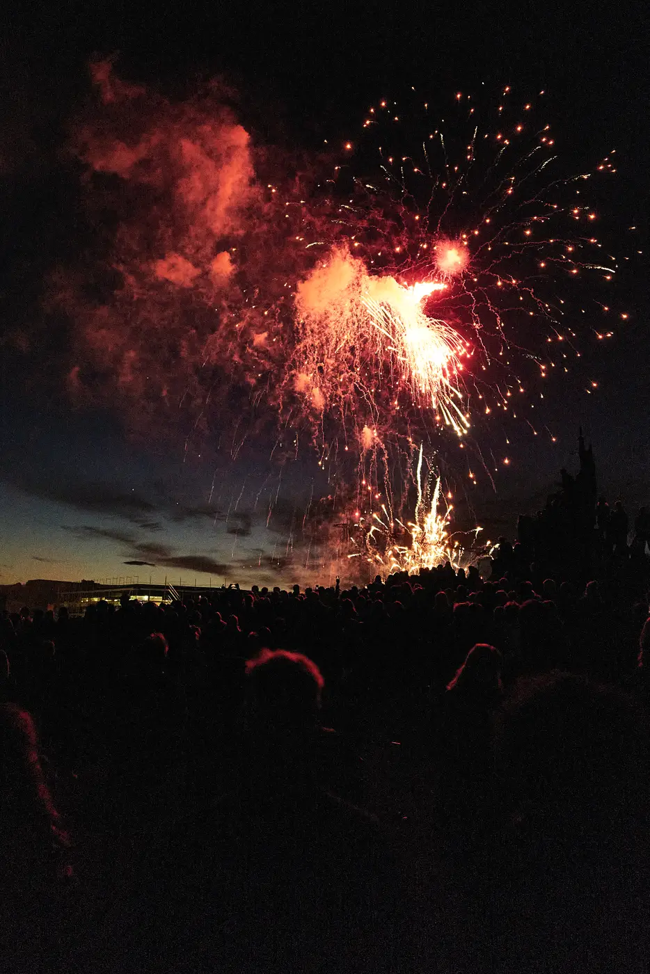 A volcanic eruption at night