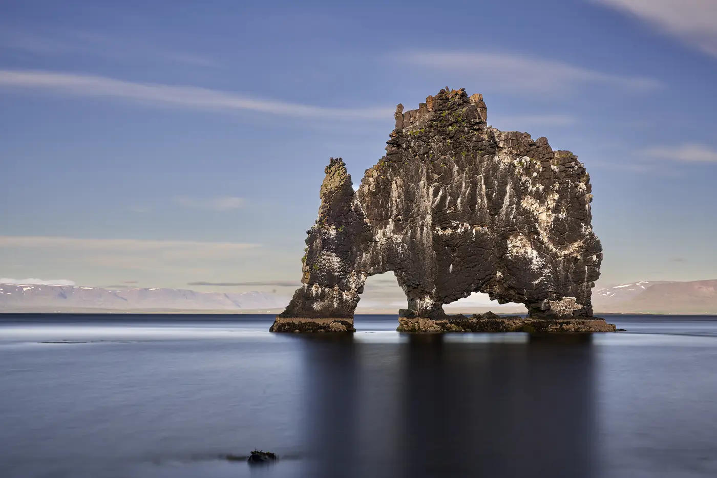 The Hvítserkur rock arch at dusk
