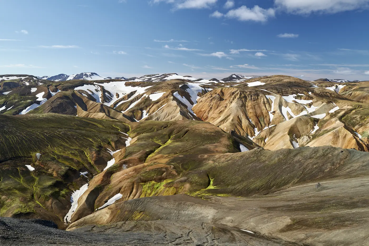 A wide panorama of the rhyolite mountains
