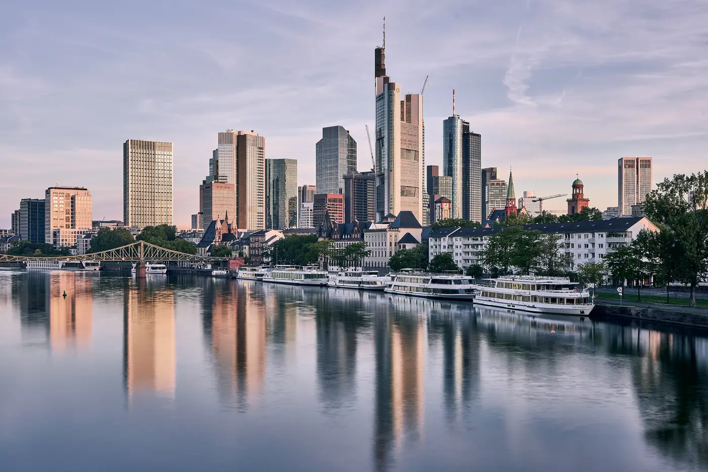 The Frankfurt skyline reflected in the river Main