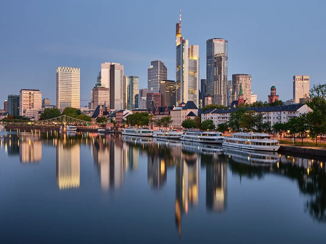 The Frankfurt skyline by day across the river