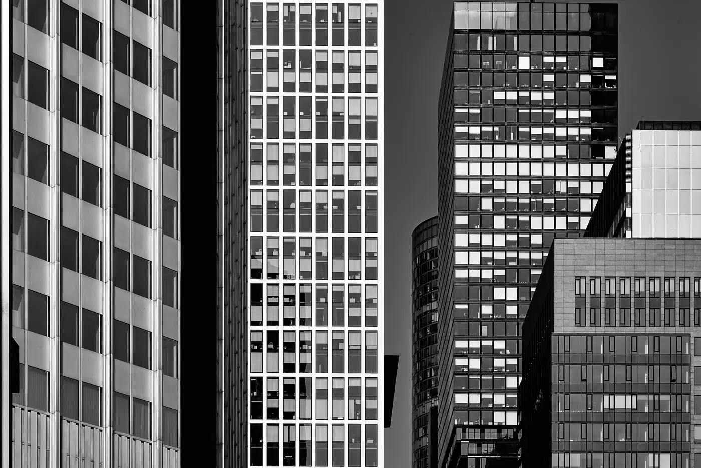 High-rise façades in black and white
